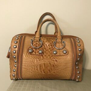 Tan Crocodile Embossed Satchel